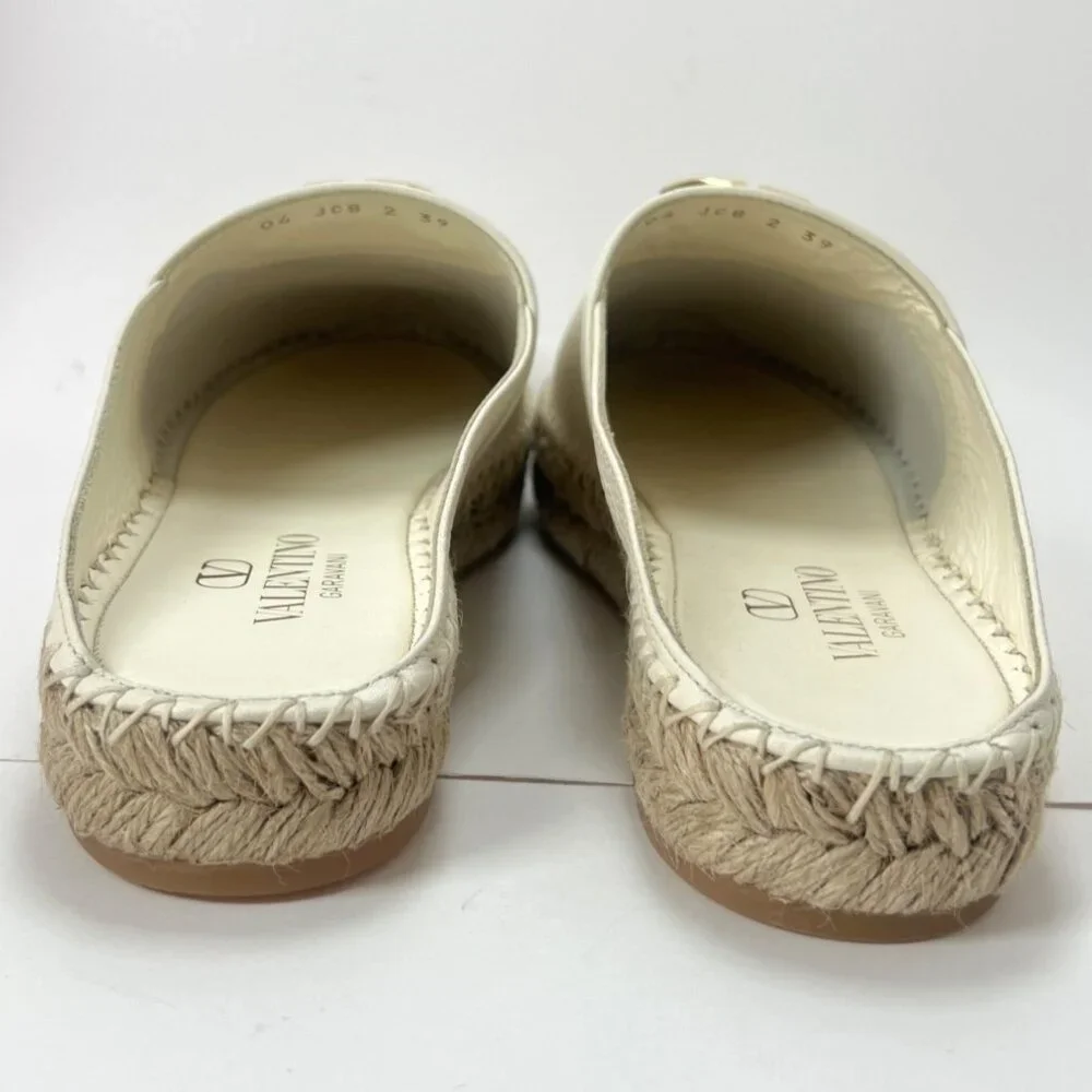 Valentino Garavani V Logo Leather Medallion Espadrille Mules Size 39